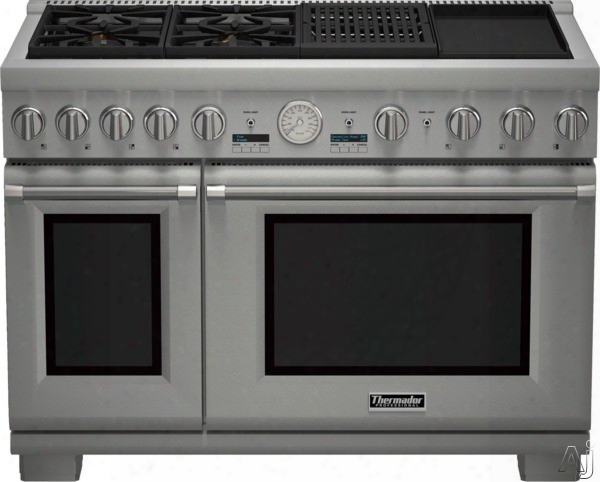 Thermador Pro Grand Professional Series Prd484ncgu 48 Inch Pro-style Dual Fuel Range With 4 Sealed Star Burners, 8.2 Total Cu. Ft. Convection Ovens, Electric Grill, Griddle, Extralow Simmer Burners, Telescopic Racks, Self-cleaning Modd And Star-k Certifie