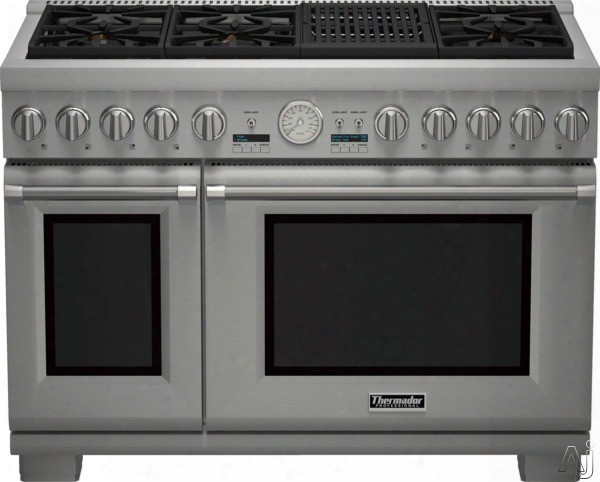 Thermador Pro Grand Professiona1 Series Prd486nlgu 48 Inch Pro-style Dual Fuel Range With 6 Sealed Star Burners, 8.2 Total Cu. Ft. Convection Ovens, Electric Grill, 22,000 Btu Power Burner, Extralow Simmer Burners, Telescopic Racks, Star-k Certified Sabba