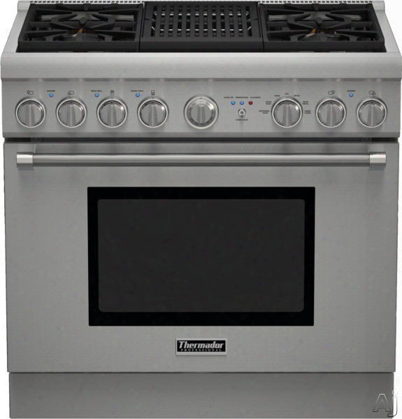 Thermador Pro Harmony Prfessional Series Prd364nlhu 36 Inch Pro-style Dual Fuel Range With 4 Sealed Star Burners, 4.8 Cu. Ft. Convection Oven, Electric Grill, Extralow Simmer Burners, Telescopic Racks, Star K Certified Sabbath Mode And Self-cleaniing Mode