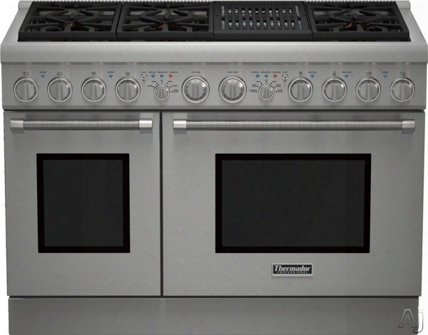 Thermador Pro Harmony Professional Series Prd486nlhu 48 Inch Pro-style Dual Firing Range With 6 Sealed Star Burners, 6.5 Total Cu. Ft. Convection Ovens, Electric Grill, Extralow Simmer Burners, Telescopic Racks And Self-cleaning Mode