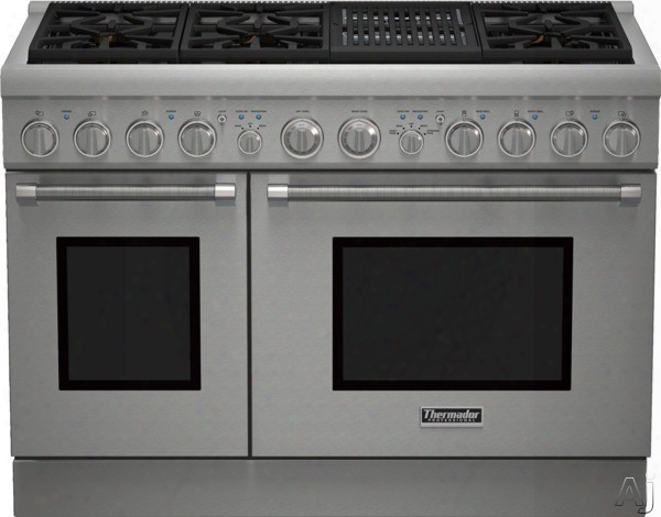 Thermador Pro Harmony Professional Series Prg486nlh 48 Inch Pro-style Gas Range With 6 Sealed Star Burners, 7.0 Total Cu. Ft. Convection Ovens, Electric Grill, Extralow Simmer Burners, Telescopic Racks, And Stae-k Certified: Natural Gas