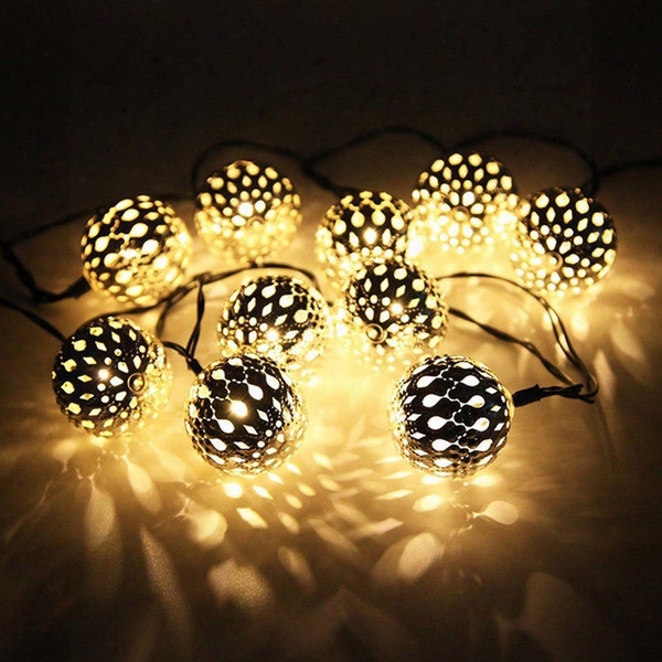 10 Mrooccan Metal Ball Solar Powered String Lanterns Led Indoor Or Outdoor Fairy Lights (white/warm White)
