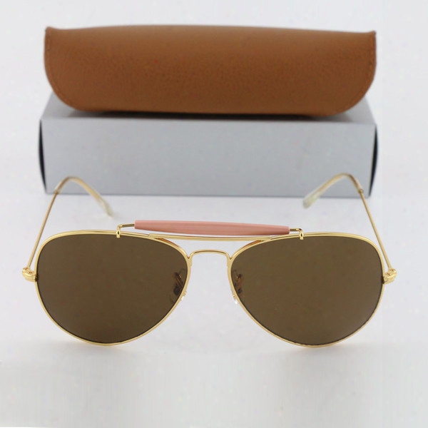 1pcs New Arrival Designer Pilot Sunglasses For Mens Womens Outdoorsman Sun Glasses Eyewear Gold/brown 62mm Glass Lenses With Brown Box