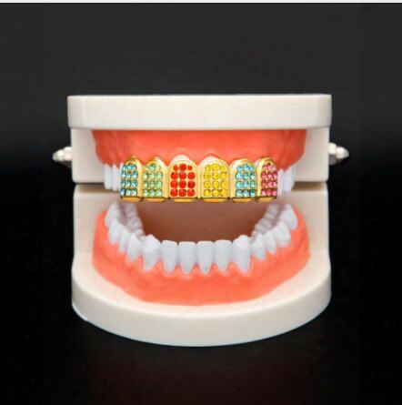 2017 Free Fit Grillz Iced Out Rhinestone Top Bottom Tooth Caps Hip Hop Teeth Grills Party Body Jewelry
