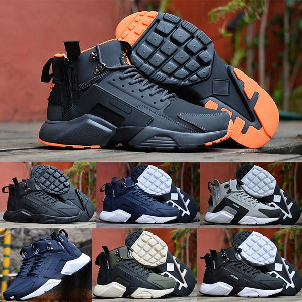2017 Latest Huarache 6 X Acronym City Mid Leather Runing Shoes For Men Black White Blue Outdoor Man Huraches Sports Sneakers