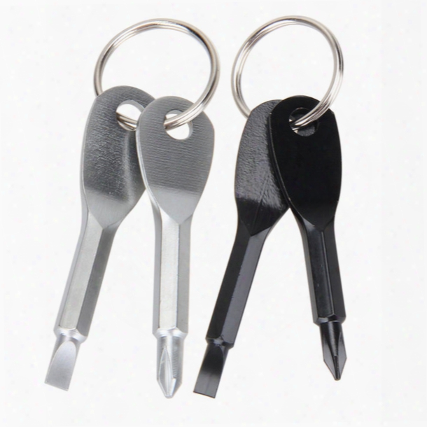 2pcs Sliver Black Perfect Multitools Key Ring Screwdriver Edc Set Outdoor Portable Mini Pocket Tool Set With Keychain