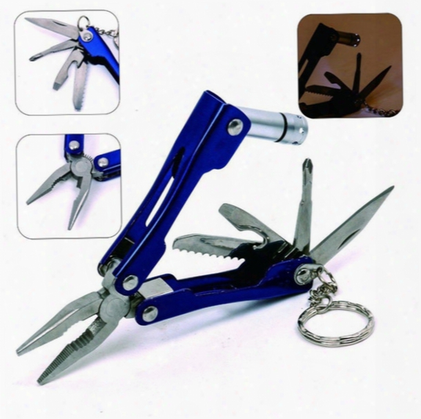 6-in-1 Multifunction Tools Pocket Mini Pliers With Flashlight Metal Folding Pliers Outdoor Camping Utility Knife Keychain Screwdriver+bag