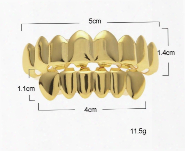 Gold Plated Cooper Grillz 8 Teeth Top & 6 Teeth Bottom Grills Set Slugs Hip Hop Mouth Teeth Caps Grills Party Gift