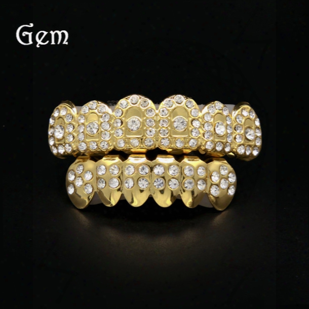 High Quality Gold-tone Hip Hop Plated Removeable Mouth Grillz Set (top & Bottom) Punk Player Style Wholesale