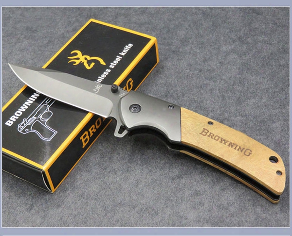 Hot Sales High Quality!browning 354 Tactical Folding Knife 440c 57hrc Blade Wood+steel Head Handle Outdoor Camping Fast Open Pocket Knives
