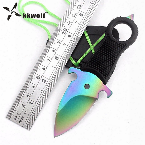 Kkwolf Karambit Pocket Knife Rainbow Multicolour Knife Fade Outdoor Edc Keychain Tools Self-defense Portable Neck Knife Survival