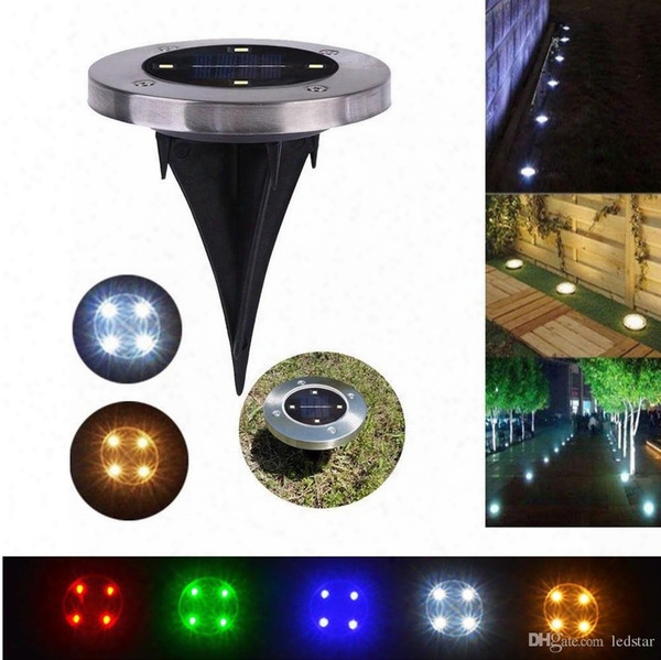 Led Solar Ground Lights 4leds Stainless Steel+abs Garden Path Lawn Lamps Outdoor Waterproof Lighting Decoorations Landscape Yard Park