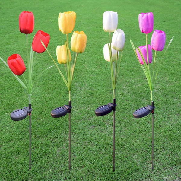 Light Garden Solar Led Lamp Solar Power Fake Flower Lamps Tulip Shape For Outdoor Yard Lawns Balcony Path Party Decoration One Headed