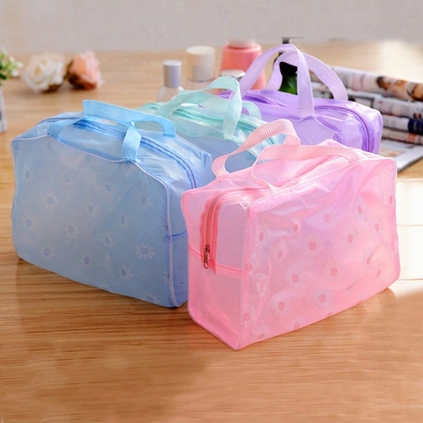 New Fashion Woman Outdoor Travel Floral Transparent Waterproof Cosmetic Washing Bathing Bag