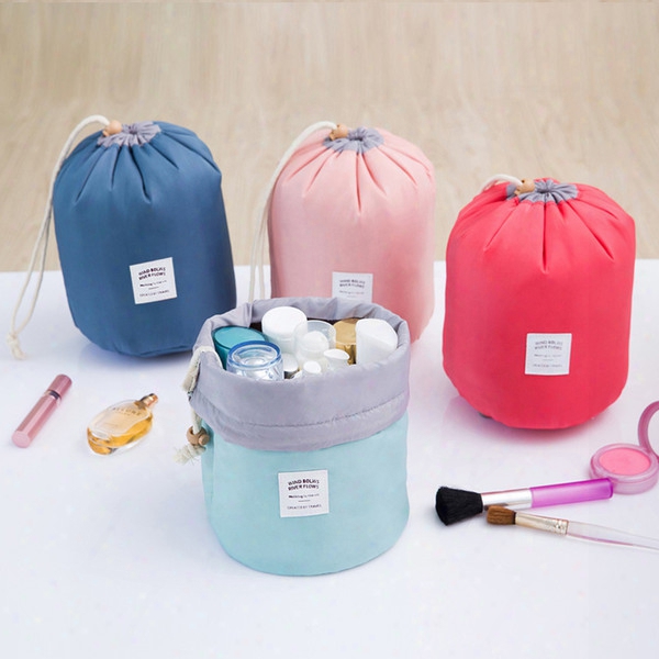 New Korean Elegant Large Capacity Barrel Shaped Nylon Wash Organizer Storage Travel Dresser Pouch Cosmetic Makeup Bag For Women