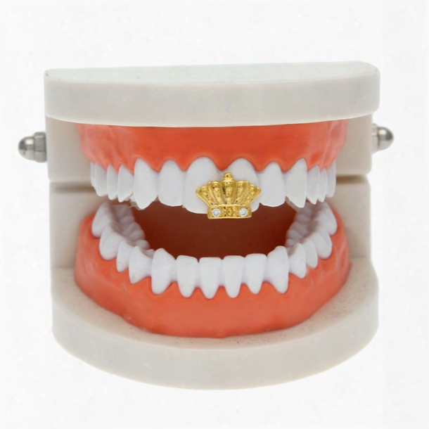 New Silver Gold Plated Crown Shape Crystal Hip Hop Single Teeth Grillz Cap To P& Bottom Grill For Halloween Party Jewelry