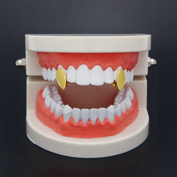 New Silver Gold Plated Water Drop Shape Hip Hop Single Tooth Grillz Cap Top & Bottom Grill For Halloween Party Jewelry
