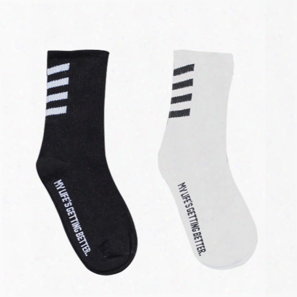 Oblique Strped Black White Crew Knee High Summer Cycling Socks Football Outdoor Running Sports Sock Cotton Skateboard Socks