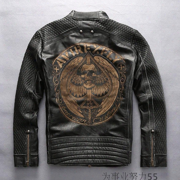 Outdoor Stand Collar Avirex Fly Genuine Leather Jackets American Customs Embroidery Motorcycle Vintage Jackets Slim Fit Flight Suits