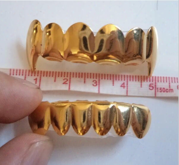Real Gold Real Shiny!! Imi Silver Plated Hiphop Tush Teeth Vampire Grillz Top And Bottom Grill Set