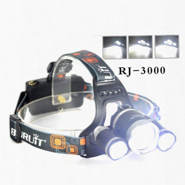 Rj-3000 Xml T6 Led Headlamps 3800lm 3xcree Headlight 4-mode White&red Head Light For Outdoor Camping Hiking