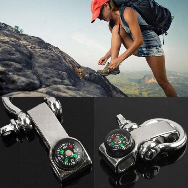 Silver Stainless Steel Climbing Buckle Multifunction Adjustable Buckles Paracord Bracelet Shackle Camping Survival Carabiner With Compass