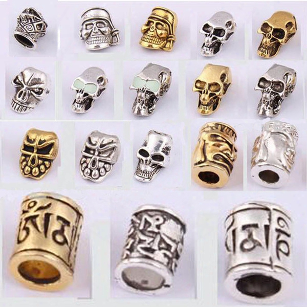 Wholesale-10psc/lot Skull Metal Pandora Beads Pirate Camping Diy Paracord Accessories Alloy Pendant For Outdoor Knife Bracelet Keychain