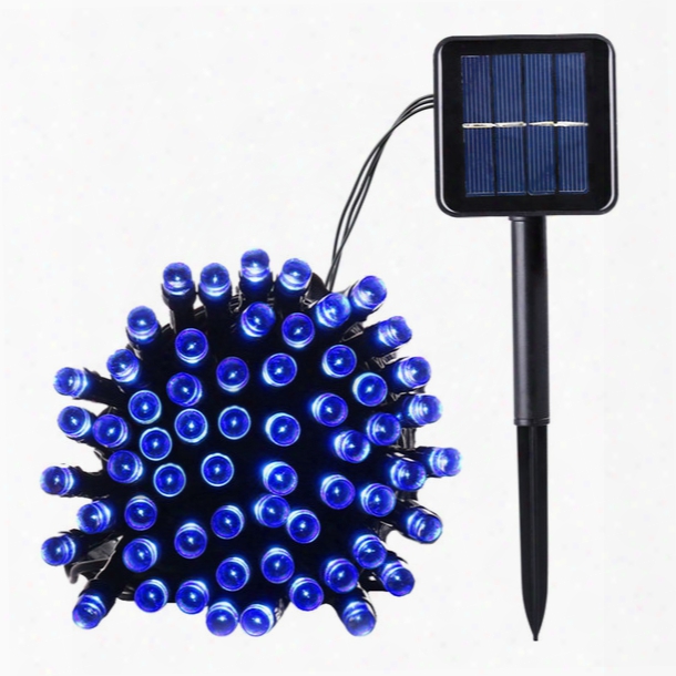 Wholesale- Blue Color Solar Powered Christmas String Lights 100 Led 39ft 8 Modes Fairy Lighting For Outdoor Patio Outside Garden Solar Lamp