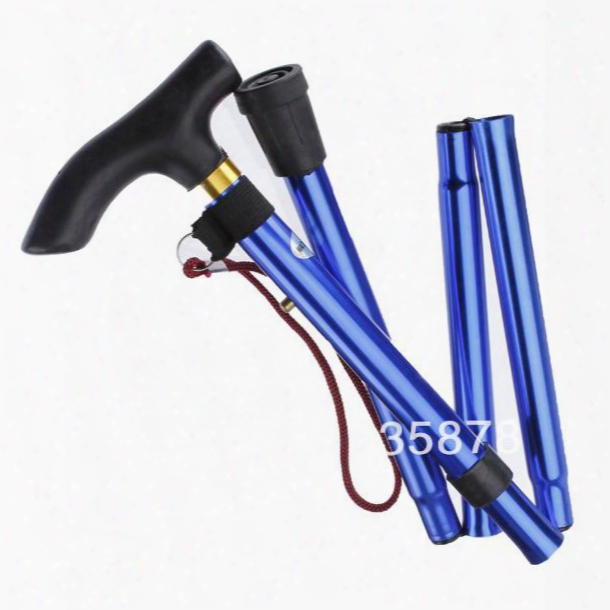 Wholesale-op-outdoor Adjustable Easy Folding Lightweight Trekking Hiking Walking Stick Cane Handle Blue