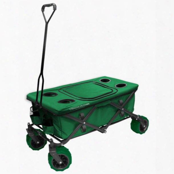 Creative Outdoor Dist. Collapsible Folding Wagon With Tabletop And Cooler, Green