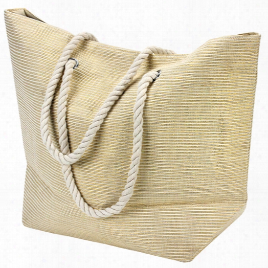 Dorfman Pacific Lurex Stripe Tote Tan