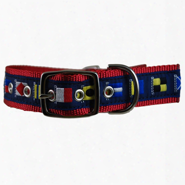 Leather Man Code Flag Embroidered Dog Collar, Red/blue, M Red/navy - Size - Medium