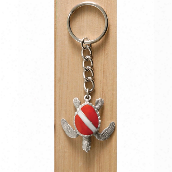 Marine Sports Solid Pewter Dive Flag Turtle Key Chain