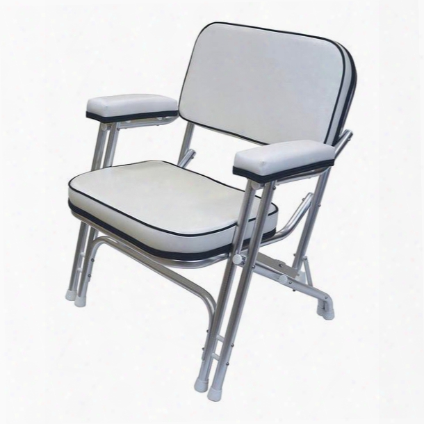 Wise Seating Folding Deck Chair With Aluminum Frame, White/navy