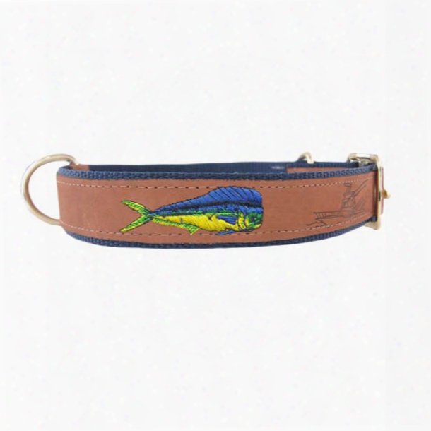 Zeppelin Dolphinfish Embroidered Dog Collar, Navy/tan, M - Size - Medium