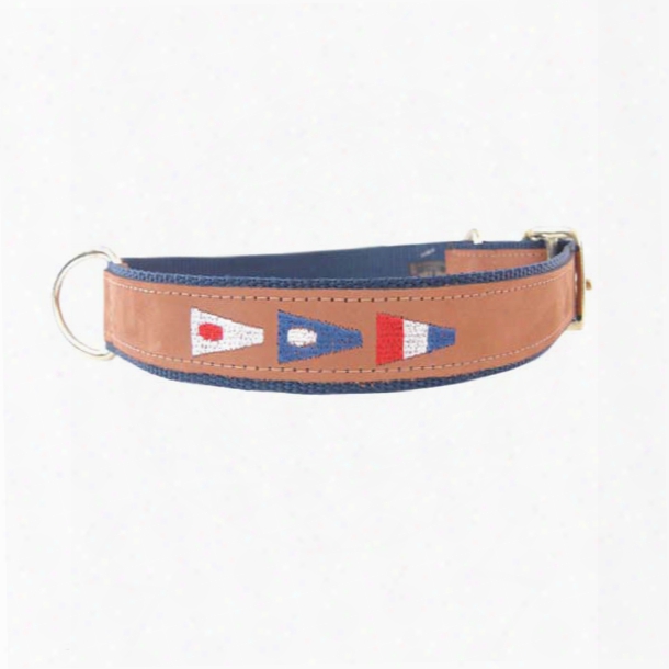 Zeppelin Pendants Embroidered Dog Collar, Navy/tan, Xs