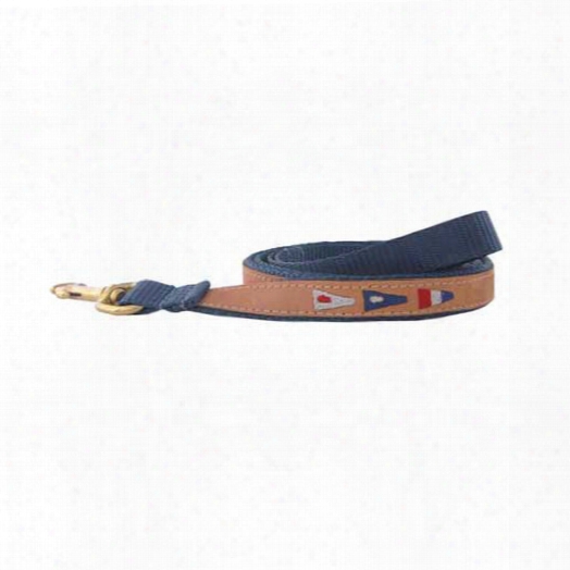 Zeppelin Pennant Embroidered Leather Dog Leash Brown/navy