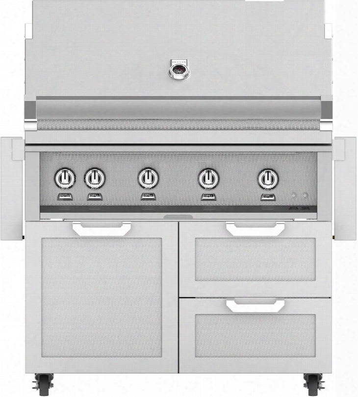 42" Freestanding Natural Gas Grill With Gcr42 Tower Grill Cart With Double Drawer And Door Combo In Steeletto Stainless
