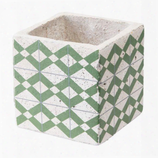 A10410 Cement Tribal Planter Green And