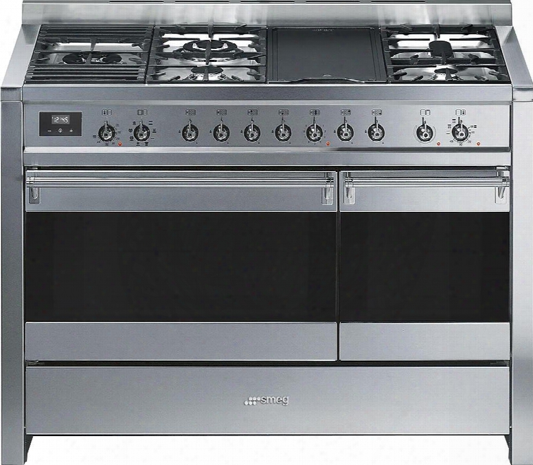 A3xu7 48" Freestanding Dual Fuel "opera" Range With Double Ovens Ever-clean Enameled Oven Interior And 5 Gas Burners & Electric Grill In Stainless
