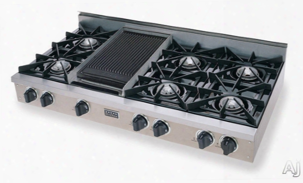 Fivestar Tpn0487 48 Inch Pro-style Lp Gas Rangetop With 6 Open Burners, Vari-flame Simmer On Front Burners And Double Sided Grill/griddle: Stainless Steel