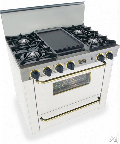 Fivestar Wpn3107sw 36 Inch Pro-style Lp Gas Range Through  4 Open Burners, Vari-flame Simmer On Front Burners, 3.69 Cu. Ft. Manual Clean Oven, Broiler Oven And Double Sided Grill/griddle: Of A ~ Color With Brass Package