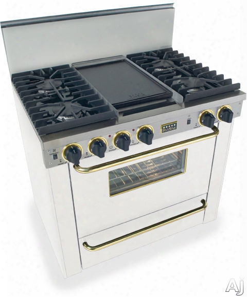 Fivestar Wpn3317sw 36 Inch Pro-style Lp Gas Range With 4 Sealed Ultra High-low Burners, 3.69 Cu. Ft. Convection Oven, Manual Clean, Broiler Oven And Double Sided Grill/griddle: White With Brass Package