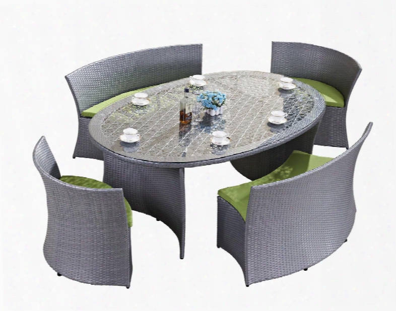 Fq-901-lg-gr 5-piece Patio Dining Set With Oval Dining Table 2 Chairs And 2 Benches In Light Grey And