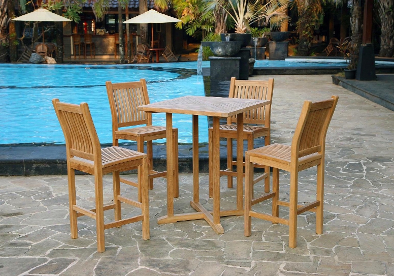 Jakarta Collection Tk-5pc-bar 5-piece Teak Bar Set With Bar Table And 4 Bar