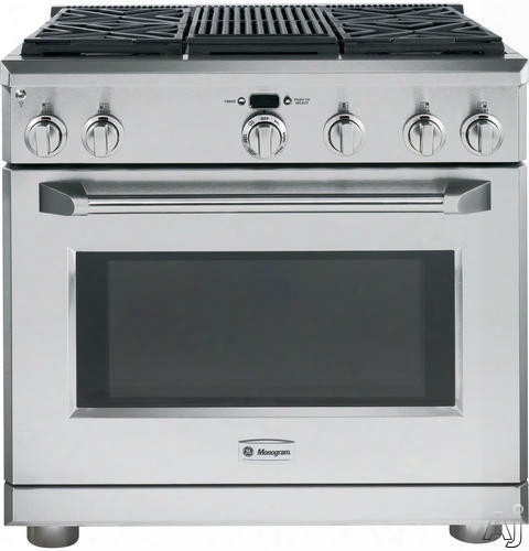 Monogram Zgp364lrrss 36 Inch Pro Style Gas Range With 4 Sealed Burners, 15,000 Btu Grill, 6.2 Cu. Ft. Oven Capacity, Reverse Air Convection, Infrared Broil Burner And Led Task Lights: Liquid Propane