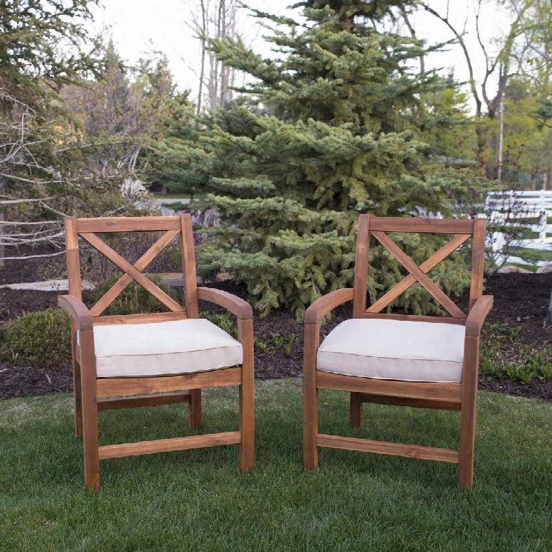 Owxb2br X-back Acacia Patio Chairs With Cushions (set Of 2) In
