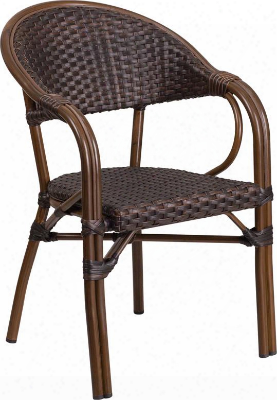 Sda-ad642003r-2-gg Milano Series Dark Brown Rattan Restaurant Patio Chair With Red Bamboo-aluminum