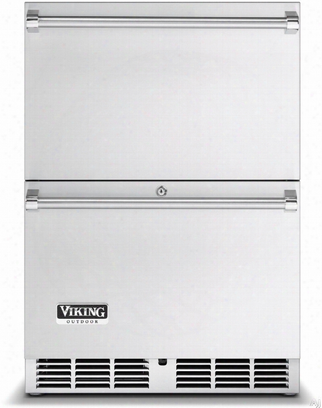 Viking Outdoor Series Vrdo5240dss 24 Inch Undercounter Outdoor Double Drawer Refrigerator With 5.3 Cu. Ft. Capacity, Door Lock, Full Extension Drawers, 700 Btu Compressor, Led Lighting And Stainless Steel Cabinet