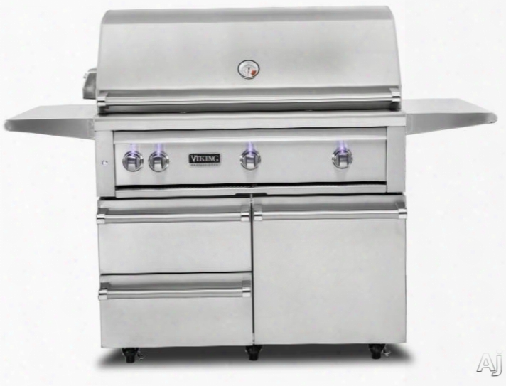 Viking Professional 5 Series Vqgfs5420lss 42 Inch Freestanding Gas Grill With Prosear 2ã¢â�žâ¢ Burner, Rotisserie, Smoker Box, Blue Led Knobs, Halogen Grill Lights, Ceramic Briquettes, Temperature Gauge, 3 Burners And 1,200 Sq. In. Cooking Superficial Contents: Liquid Pr